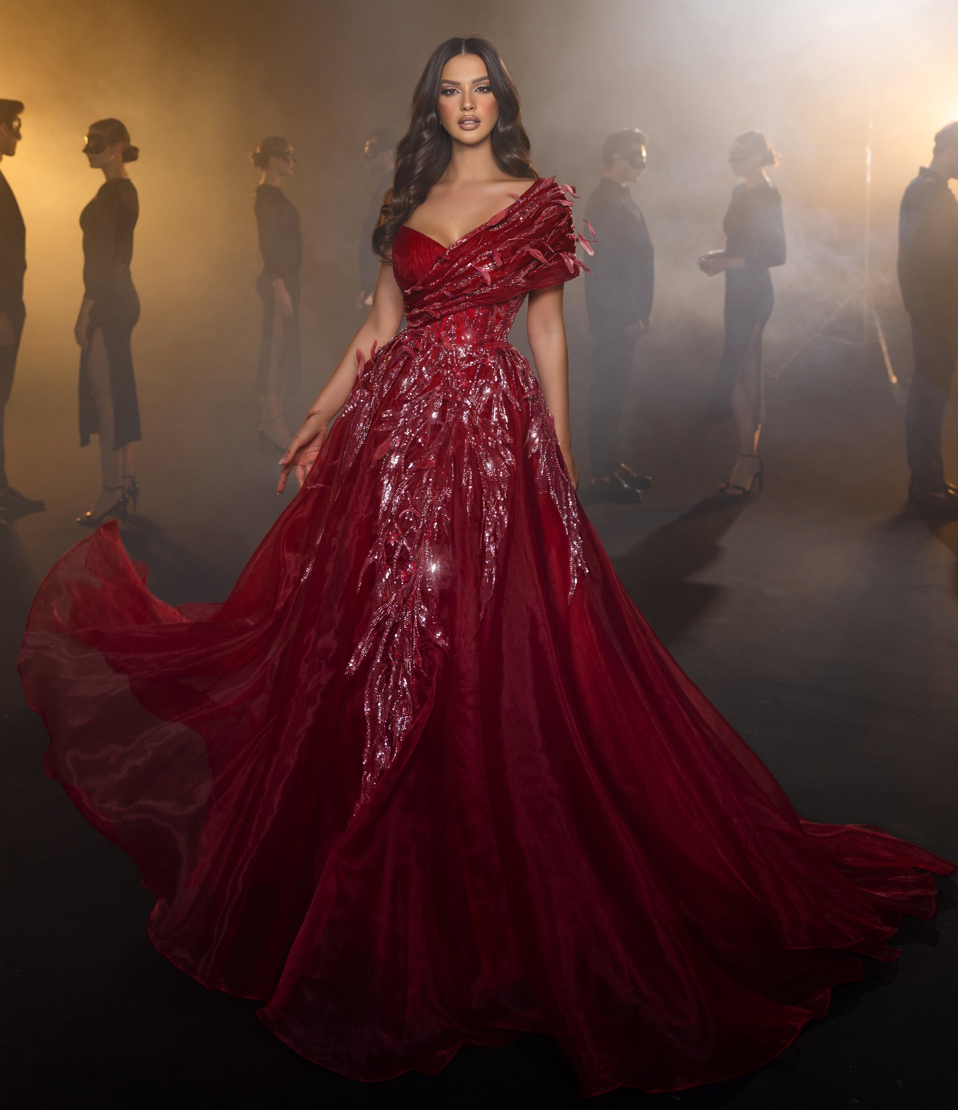 Flowy Red and Minimal Feathers Mambo Couture Flowy Red and Minimal Feathers Mambo Couture